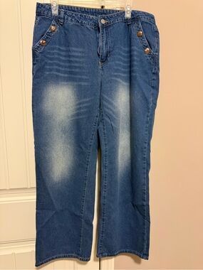 SHEIN Blue Wide Leg Flare Jeans